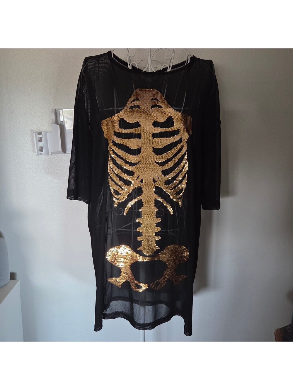 Tipsy Elves Black Sheer Skeleton Sequin Halloween Dress Medium